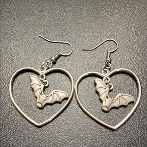 Silver Heart Bat Earrings